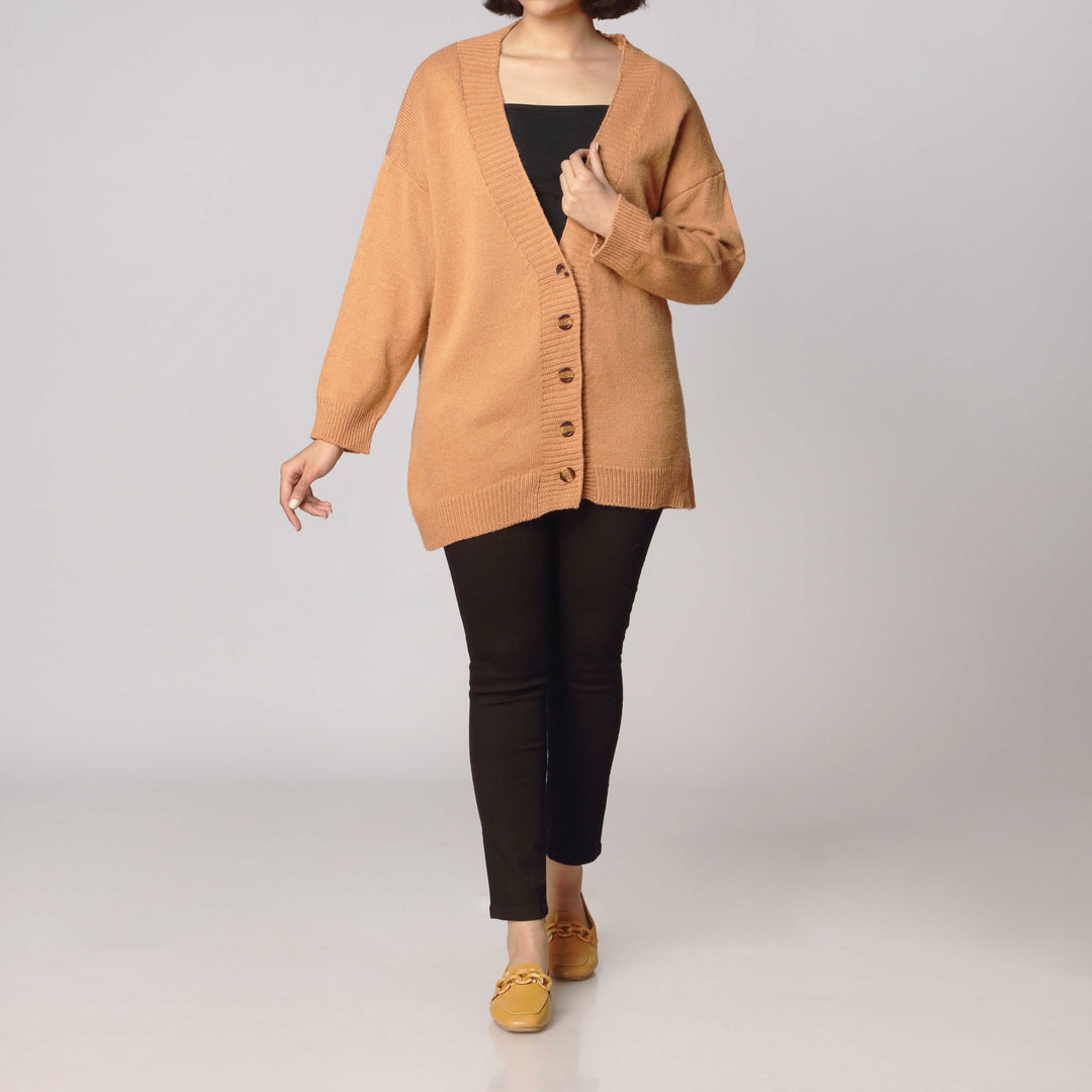 Beige Mid Length Cardigan PW2906