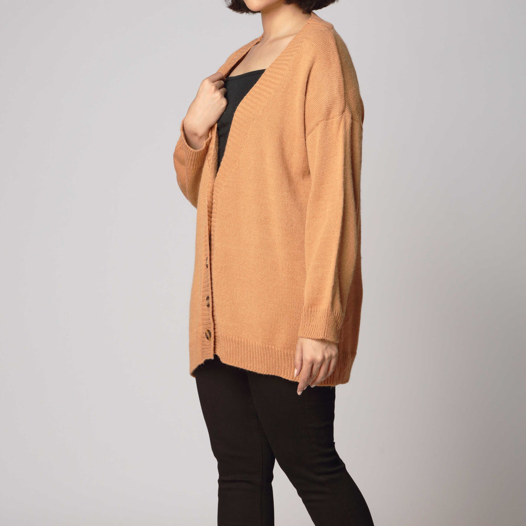 Beige Mid Length Cardigan PW2906