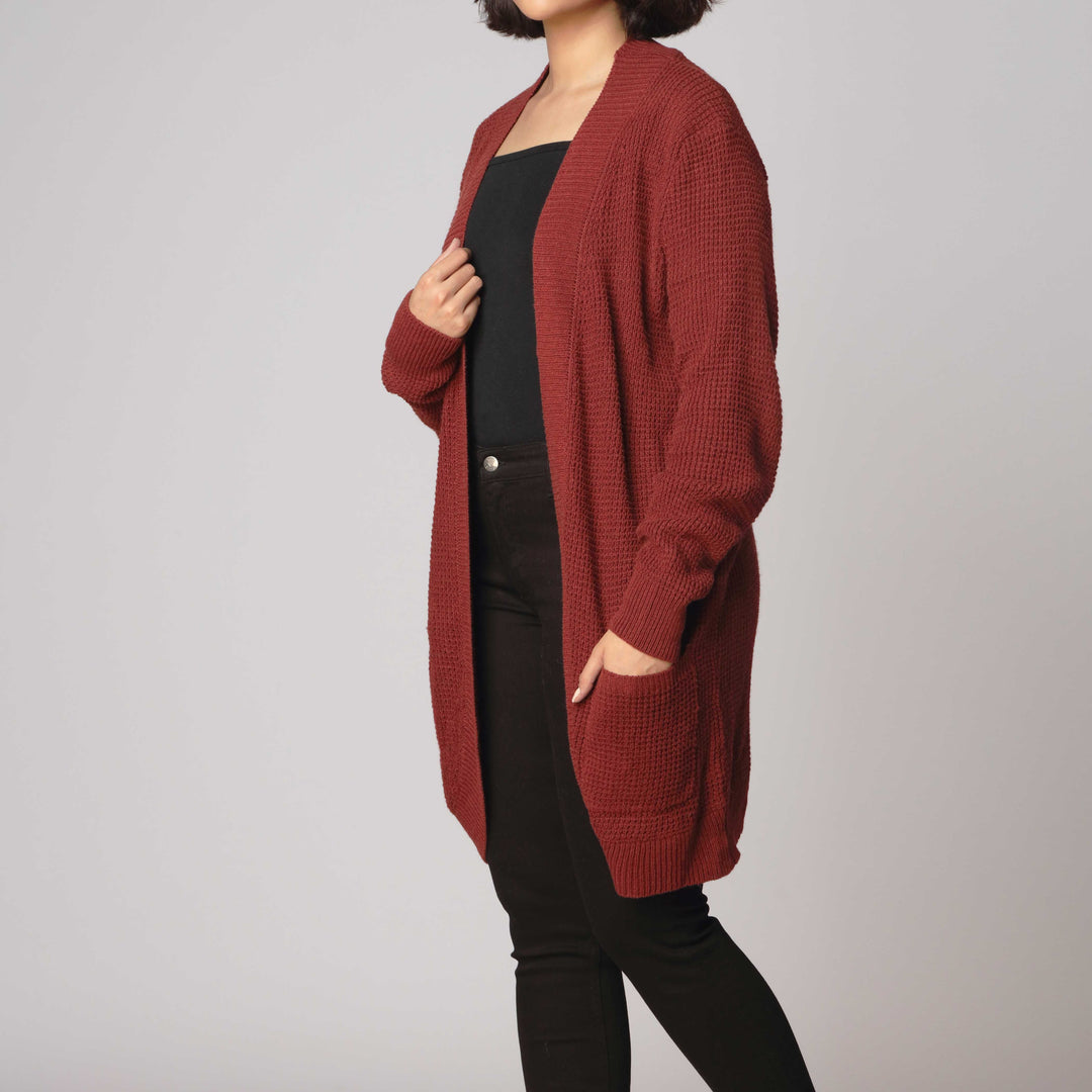 Maroon Long Cardigan PW2913