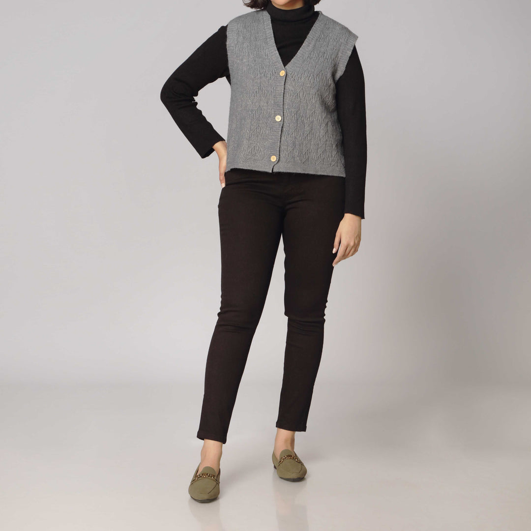 Grey Sleevelss Cardigan PW2917