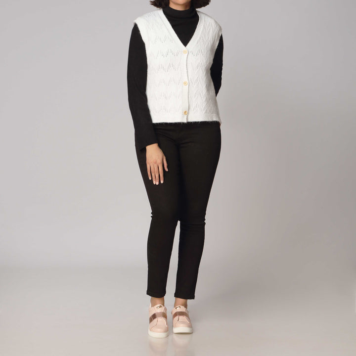 White Sleevelss Cardigan PW2917