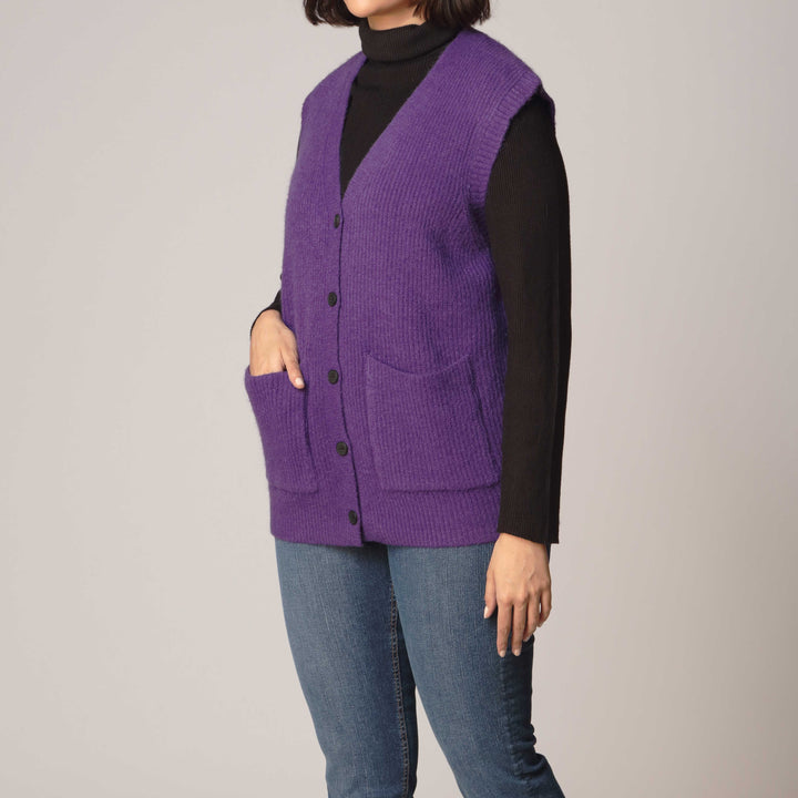 Purple Mid Length Sleeveless Cardigan PW2922