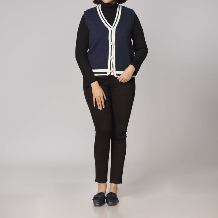 Navy Sleevelss Cardigan PW2925