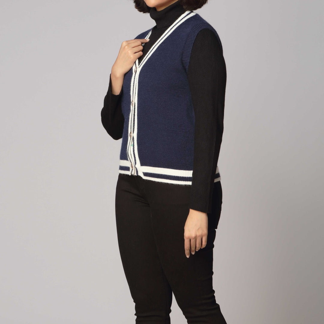 Navy Sleevelss Cardigan PW2925