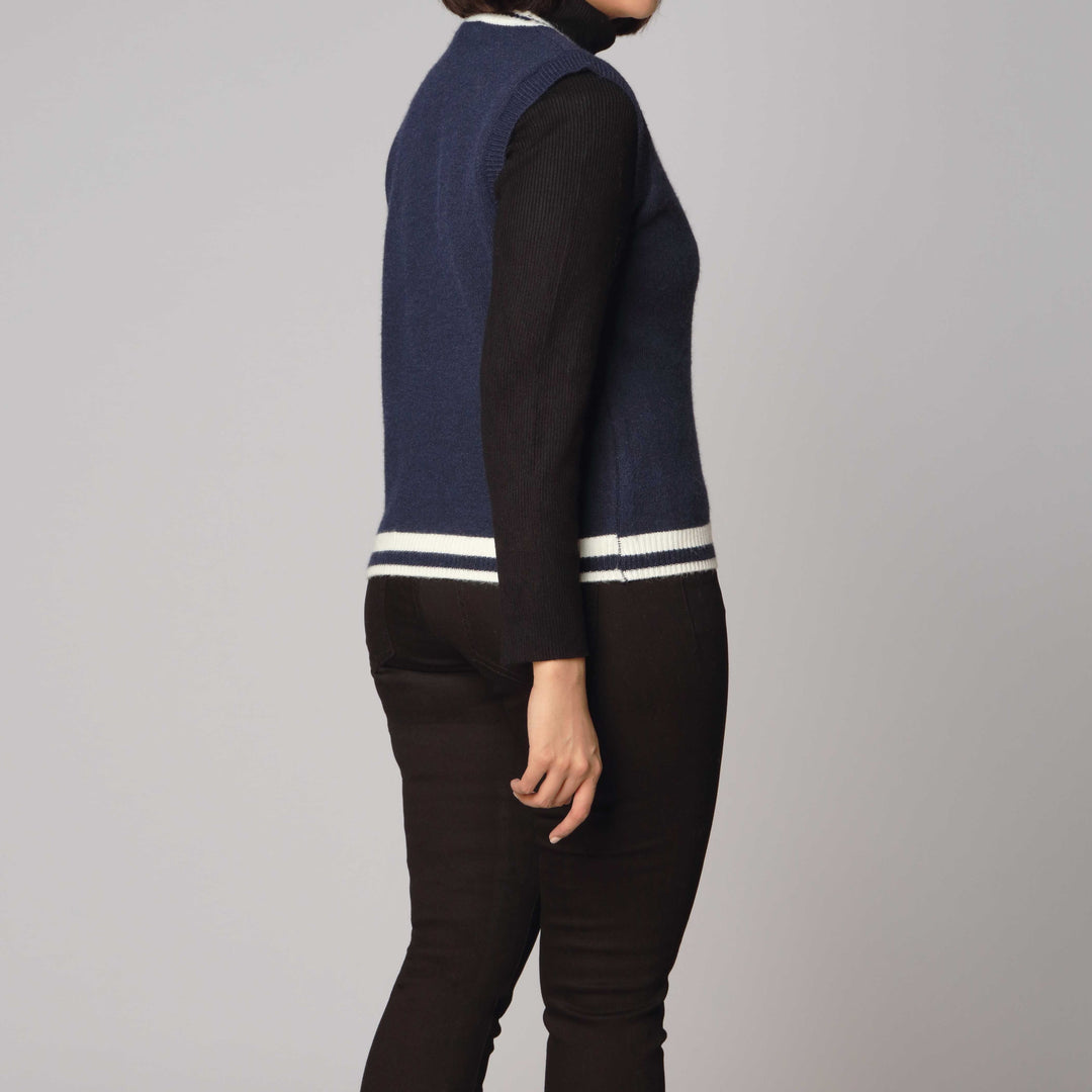 Navy Sleevelss Cardigan PW2925