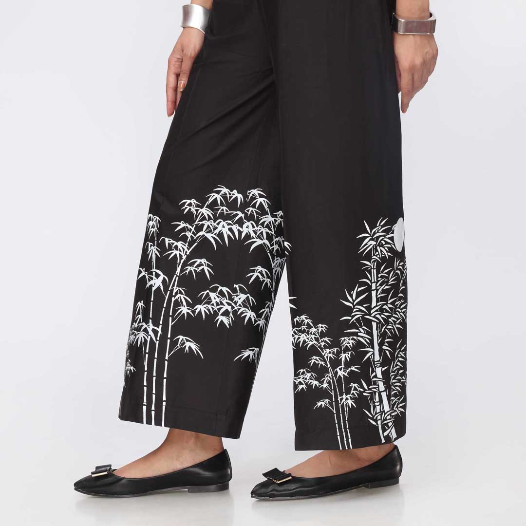 Black Printed Cambric Straight Fit Trouser PW3591