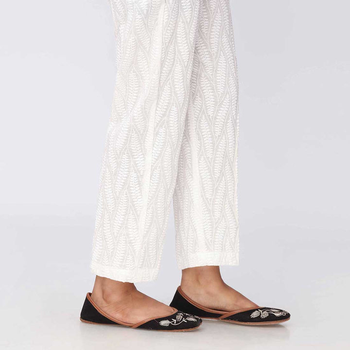 White Puff Printed Khaddar Slimfit Trouser PW3601