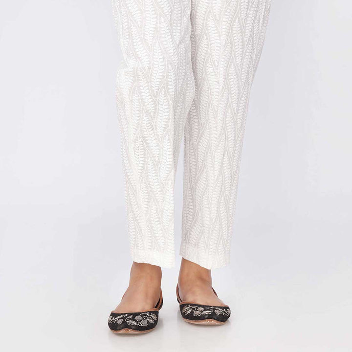 White Puff Printed Khaddar Slimfit Trouser PW3601