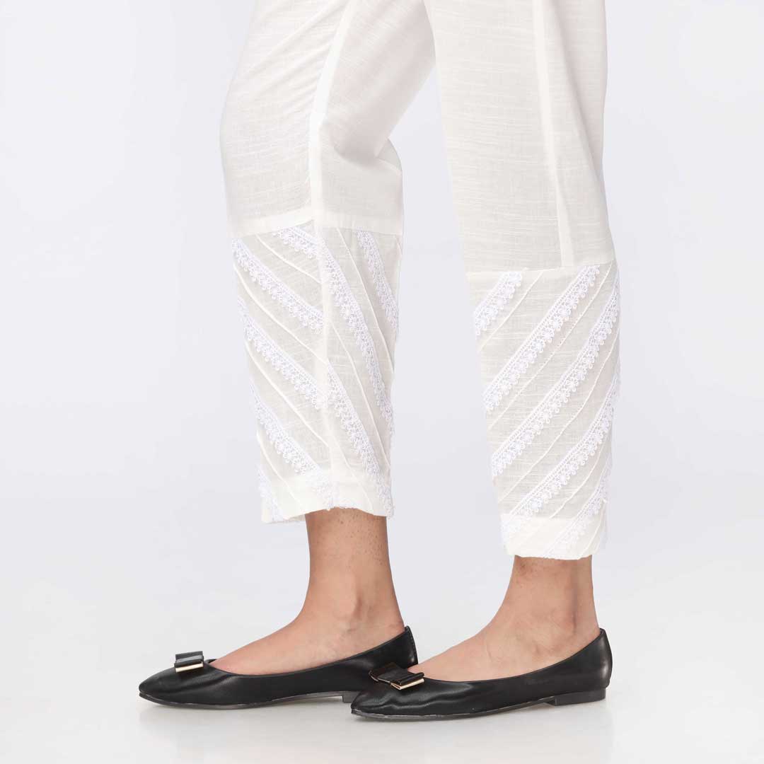 White Laced Khaddar Straight Fit Trouser PW3602