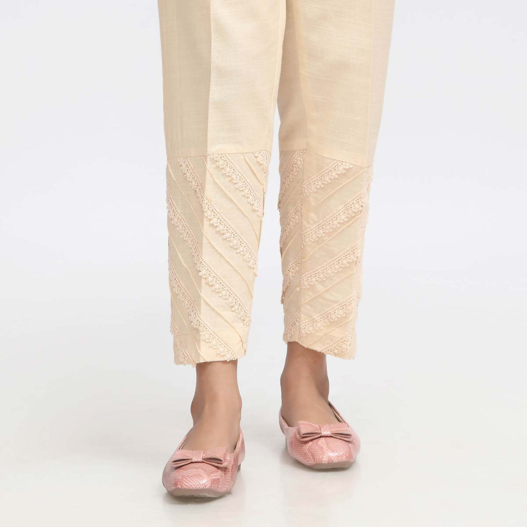 Beige Laced Khaddar Slim Fit Trouser PW3602