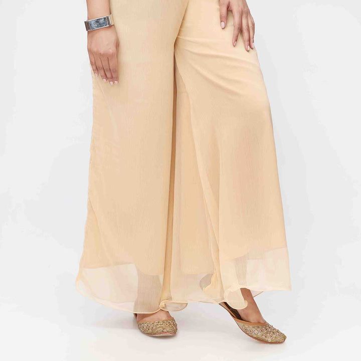 Beige Dyed Chiffon Plazo PW3621