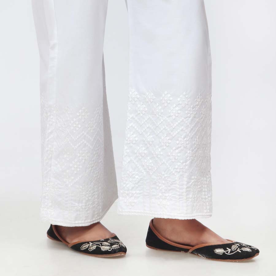 White Embroidered Cambric Trouser PW3659