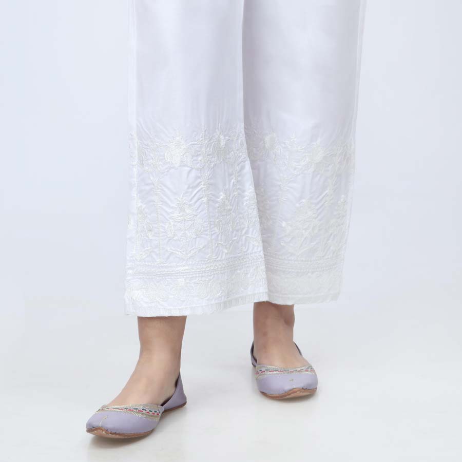 White Embroidered Cambric Trouser PW3663