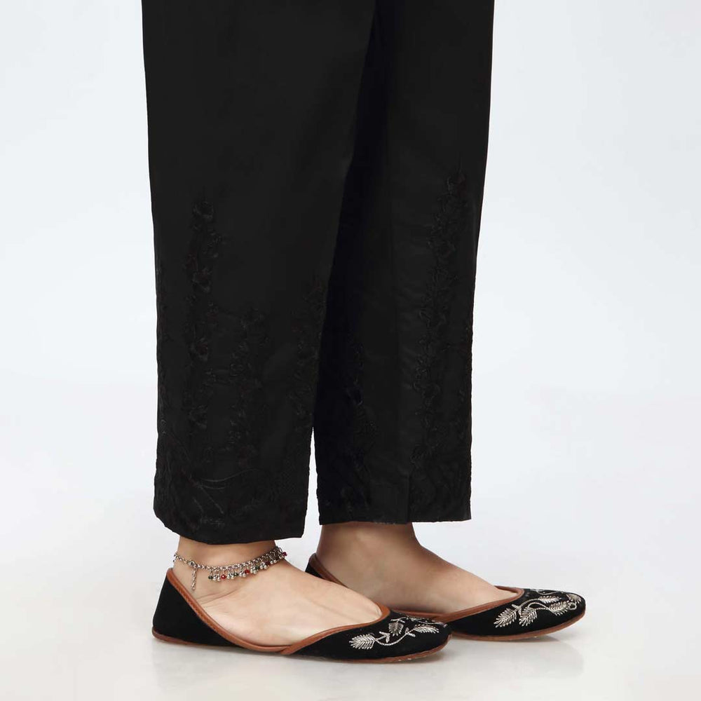 Black Embroidered Cambric Slim Fit Trouser PW3666