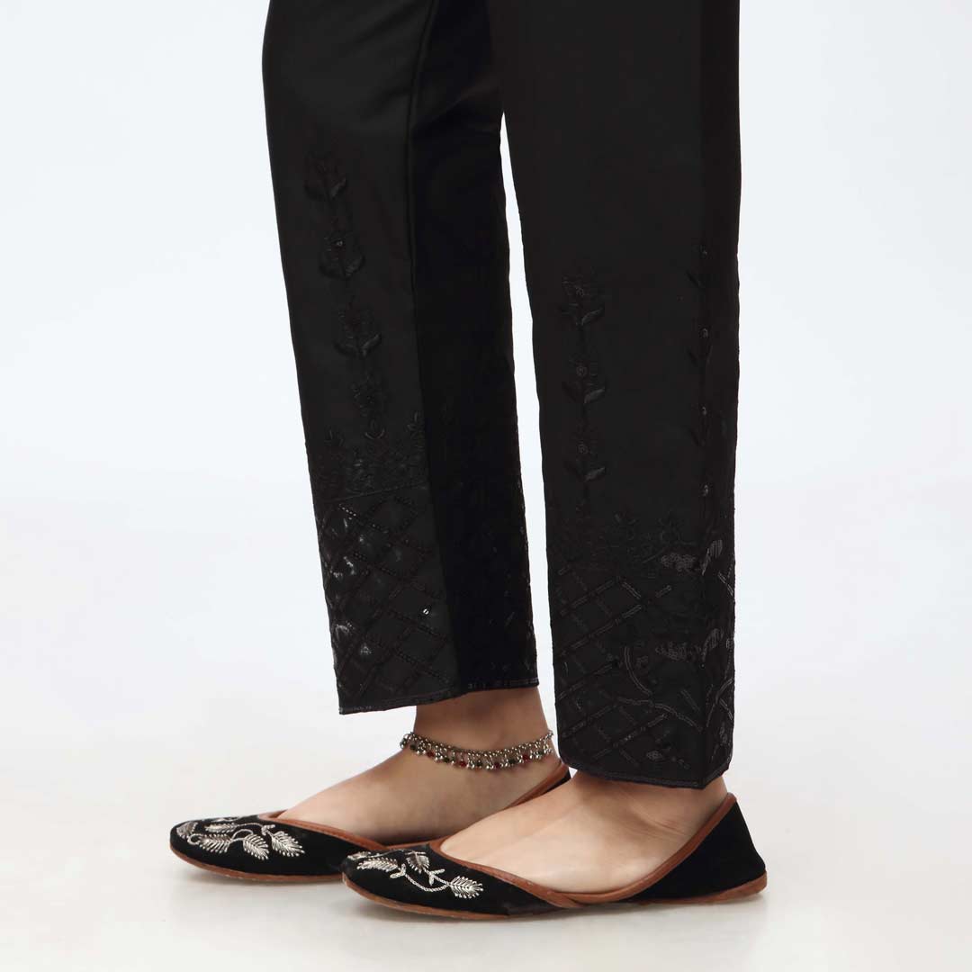 Black Embroidered Cambric Slim Fit Trouser PW3667