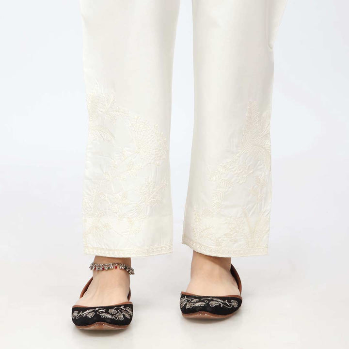 Cream Embroidered Cambric Slim Fit Trouser PW3669