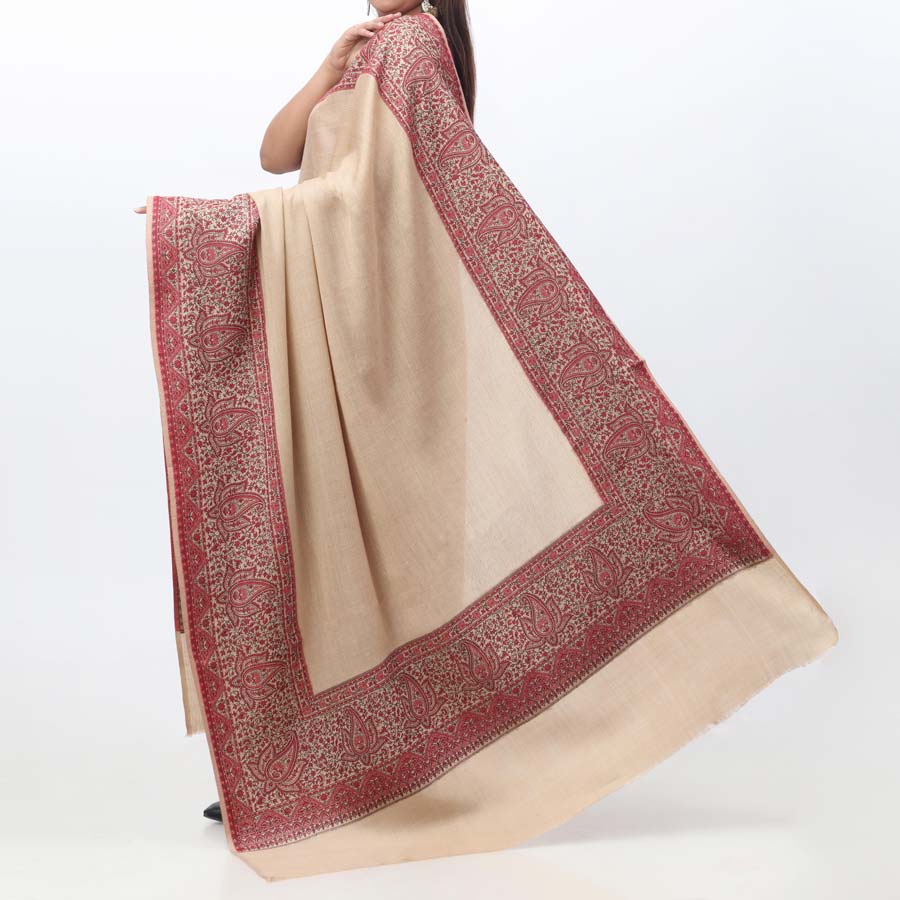 Brown Jacquard Border Shawl PW3717